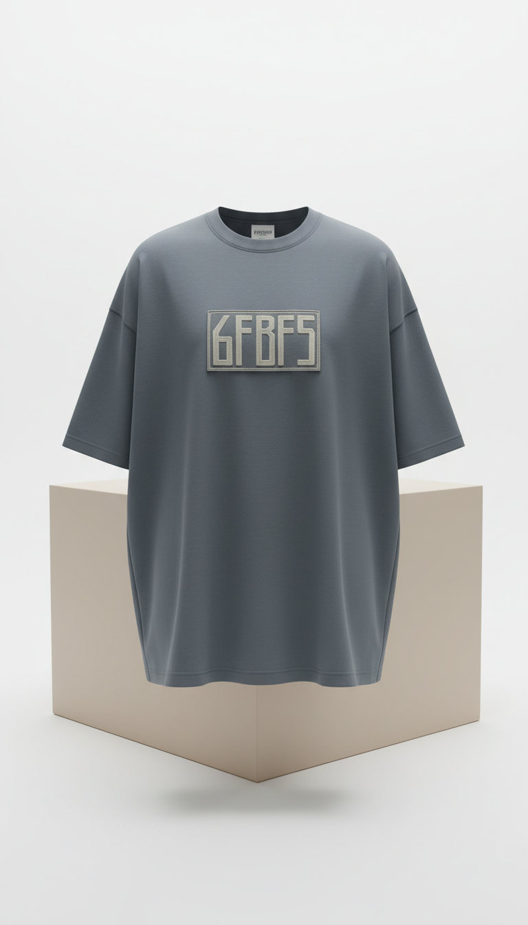 Slate Oversized Tee With Woven Typography Label